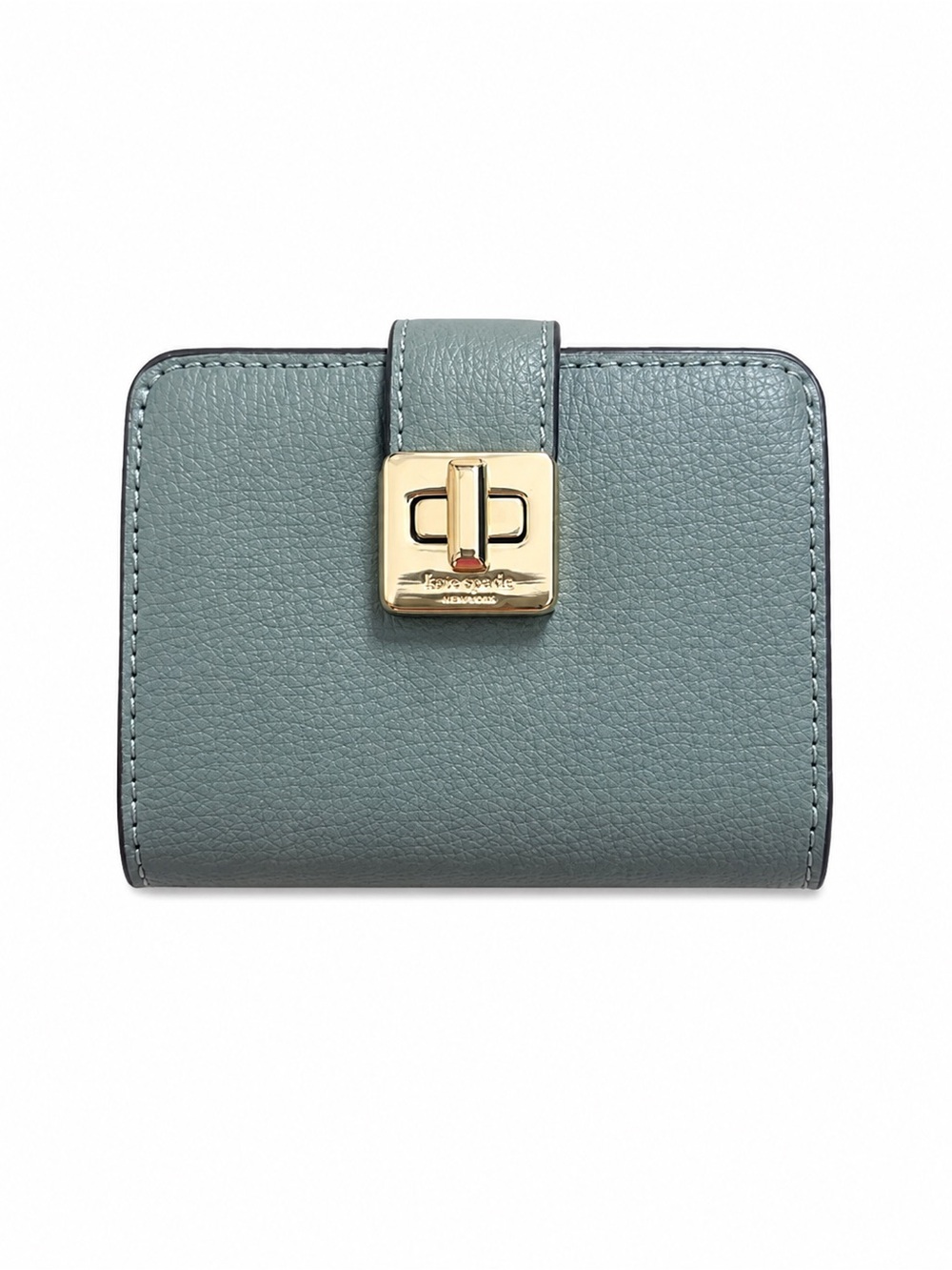 Kate Spade New York Green Leather Wallet Gold Turn Lock New